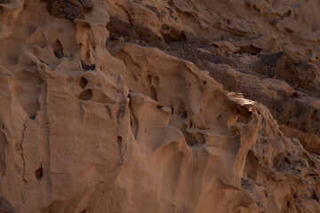 Gran Canaria, amazing sand stone erosion figures in ravines on Punta de las Arenas cape on the western part of the island, also called Playa de Artenara
