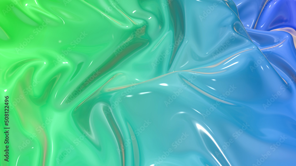Aufkleber 3d render beautiful folds of light glossy blue green color gradient in full screen, like a beautiful