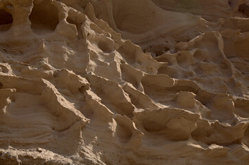 Gran Canaria, amazing sand stone erosion figures in ravines on Punta de las Arenas cape on the western part of the island, also called Playa de Artenara
