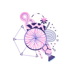 Creative abstract composition of different textured shapes in hand-drawn style. Modern art illustration in pink, purple, colors. Print on T-shirt, phone case, notebook cover and more. Vector