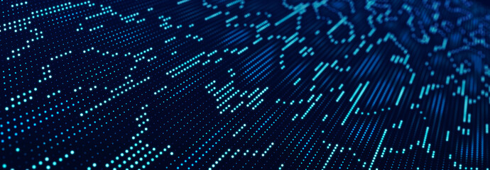 Obraz premium Abstract matrix. Computer code. Dark background of many dots. Big data and cybersecurity. 3d rendering