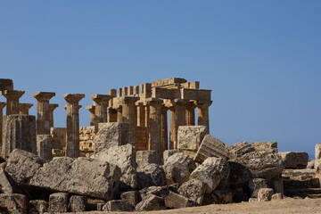 Ancient roman greek temple architecture in Selinunte, Sicily, Italy.