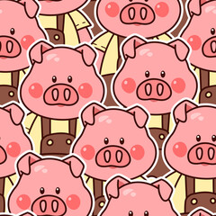 Kawaii piglet seamless vector pattern.
