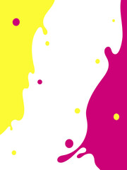 Vertical colorful abstract splashes of liquid with drops. Bright illustration with yellow and pink color. Vector texture for design, background, packaging, wrapping, wallpaper, templates, banners