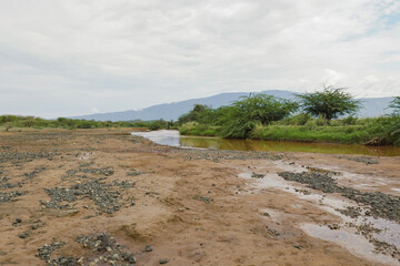 Scenic view of Ewaso Nyiro River flowing into Lake Natron in Tanzania
