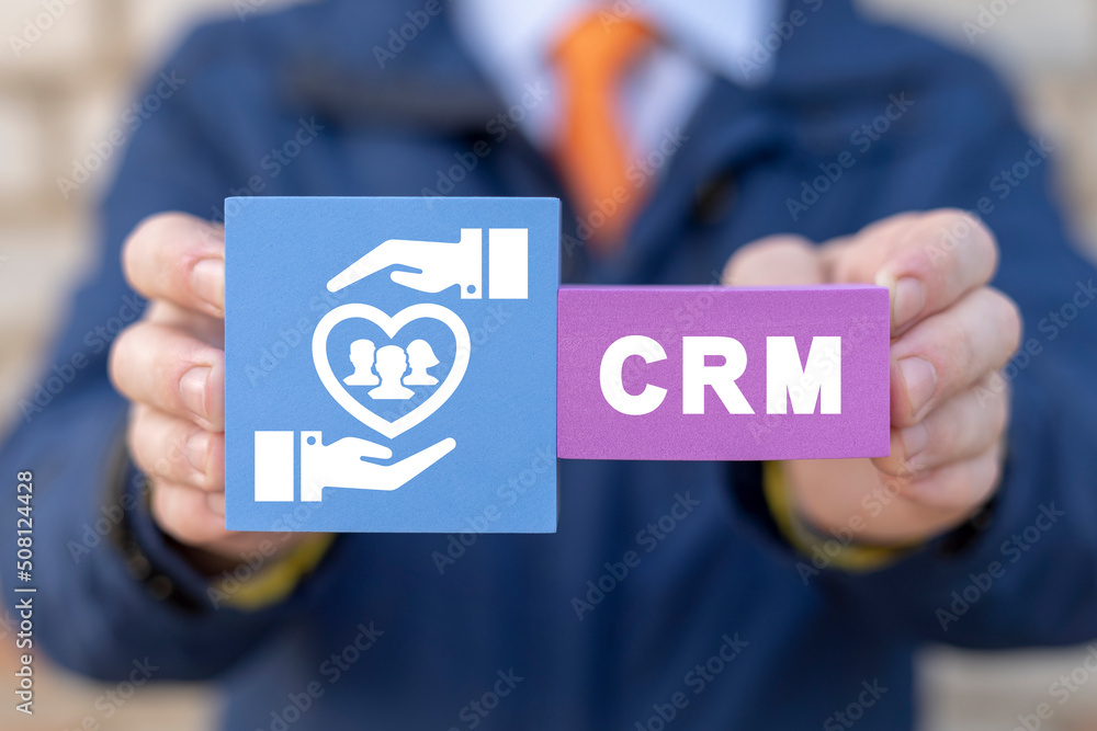 Poster crm customer relationship management concept. customer service and relationships. marketing strategi