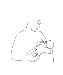 Mother nursing child continuous line drawing 