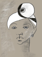 Africain woman portrait drawing illustration 
