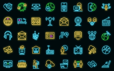 Stay connected icons set outline vector. Home work. Office people vector neon