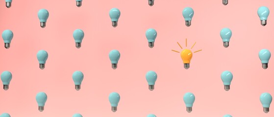 One out unique idea light bulb - 3D render