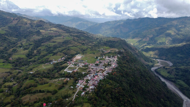 Aerial View Of A Colombian Village And Its Mountains