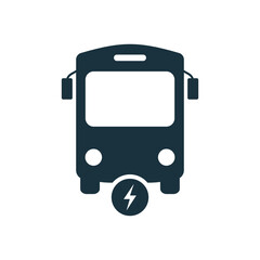 Electro Bus Silhouette Black Icon. Electronic Ecology Symbol. Electric Shuttle Pictogram. Alternative Eco Hybrid Transportation Icon. Ecological Vehicle Transport Sign. Isolated Vector Illustration