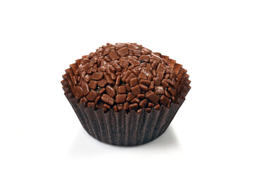 Chocolate Brigadeiro, classic Brazilian sweet with chocolate flakes
