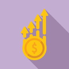 Money increase icon flat vector. Mobile business