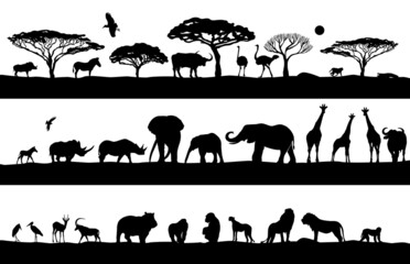 African landscape with animals. Vector illustration - obrazy, fototapety, plakaty