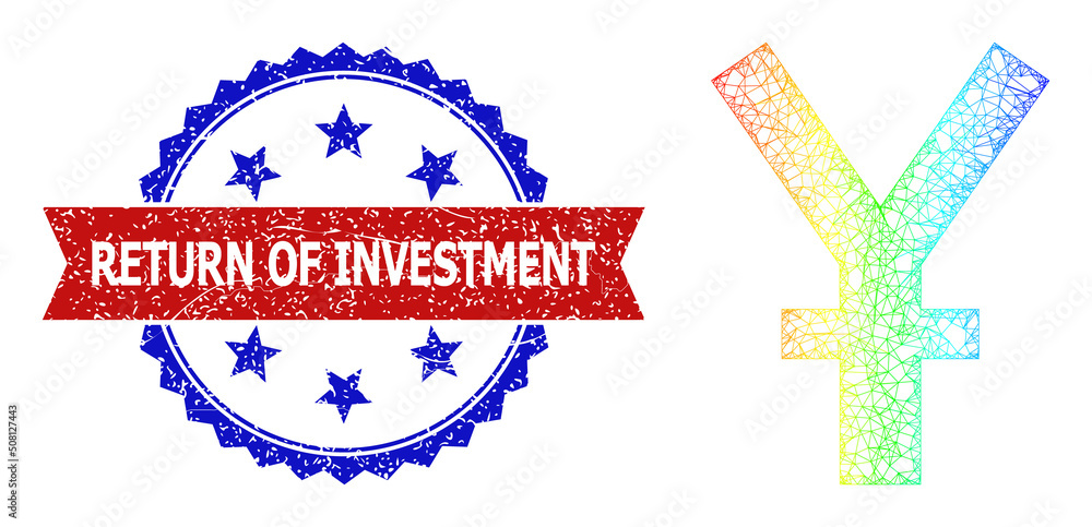 Poster mesh net yen framework illustration with spectrum gradient, and bicolor textured return of investmen