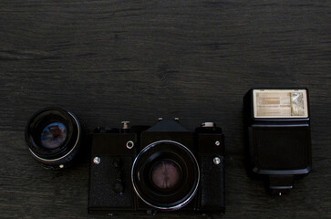 photographic accessories, camera, objective and flash
