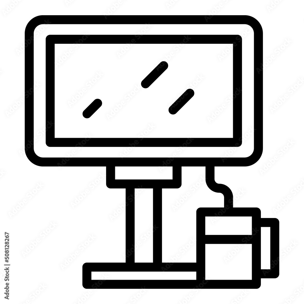 Poster touchscreen cash register icon outline vector. machine pos. checkout screen