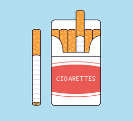 Cigarette pack box isolated cartoon vector icons