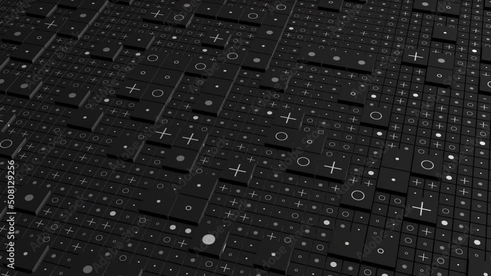 Poster black buttons of different sizes.motion.computer graphics on which various buttons and icons on them