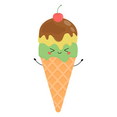 Set of cute ice cream characters Vector illustration of healthy food for takeout, bar or restaurant menu.