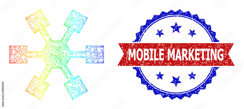 Aufkleber net mesh square links frame icon with rainbow gradient, and bicolor unclean mobile marketing waterma