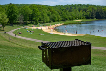 Charcoal Grill at Cole Park, in Harupursville in Upstate NY.  Looking down at the beach on Memorial...