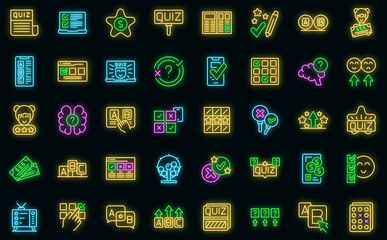 Quiz icons set outline vector. Bubble poll. Exam trivia vector neon