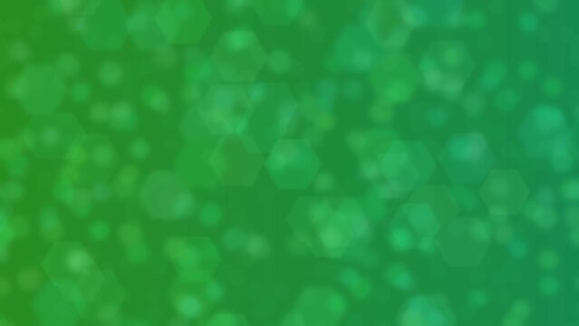 Motion graphics. forest green abstract defocused background, hexagon shape bokeh spots
