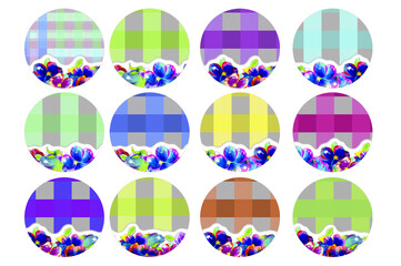 A set of round abstract digital backgrounds for key chains.