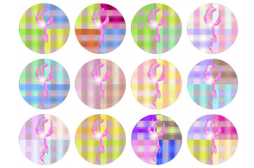 A set of round abstract digital backgrounds for key chains.