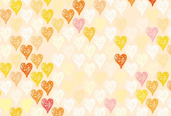 Light Orange vector background with Shining hearts.