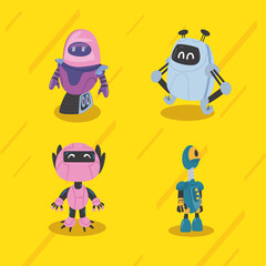 four flat colored robots