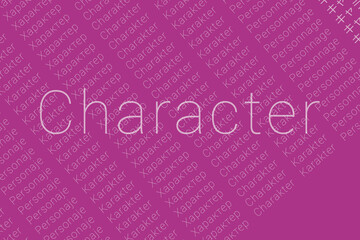 Word Character in languages of world. Logo Character on colorful background