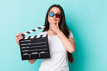 young adult woman thinking, feeling doubtful and confused. movie concept