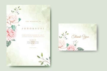 Beautiful Roses Watercolor Wedding Invitation Card 
