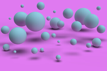 3d render. Matte bubbles on a pink background. 