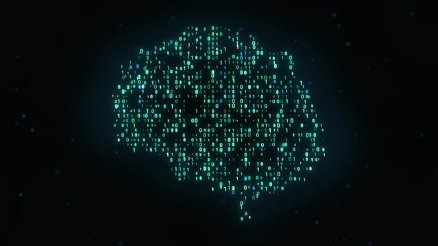 Digital bit data inside deep learning brain processor, artificial intelligence in modern computer technology concept, 3D rendering big data analysis network processing