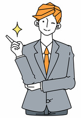 ウインクをするスーツ姿のビジネスマンの男性のイラスト
