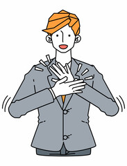 拍手を送るスーツ姿のビジネスマンの男性のイラスト
