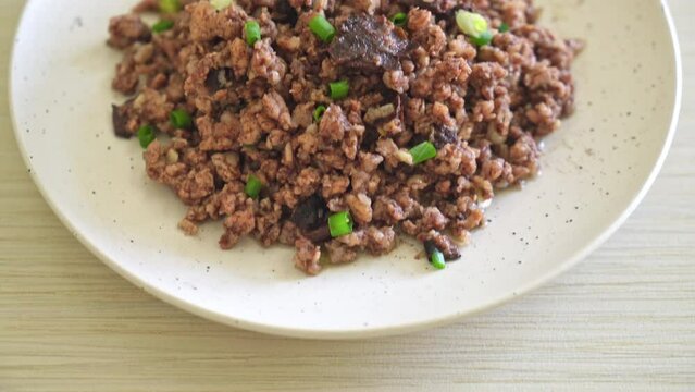 Stir-fried Chinese Olives with Minced Pork - Asian food style