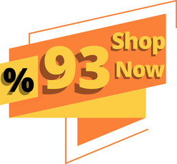 93% off, shop now orange chat bubble with yellow and online discount design
