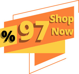 97% off, shop now orange chat bubble with yellow and online discount design