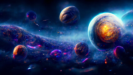 planets in space digital painting © Native Graphic Arts