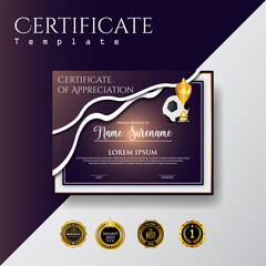 Soccer Game Certificate Diploma With Golden Cup Set Vector. Football. Sport Award Template. Achievement Design
