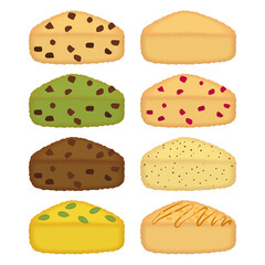 色々な味のスコーンのイラスト