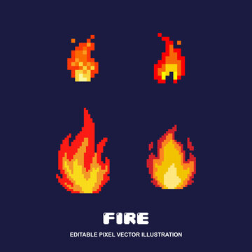 Pixel fire icon set design vector