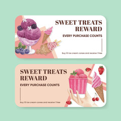 Obraz premium Voucher template with ice cream flavor concept,watercolor style