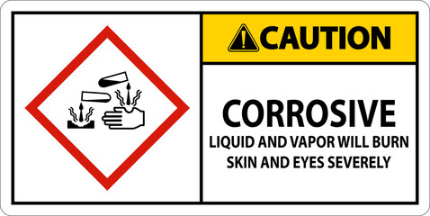 Caution Corrosive Liquid And Vapor Will Burn GHS Sign