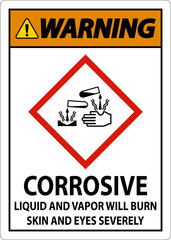 Warning Corrosive Liquid And Vapor Will Burn GHS Sign